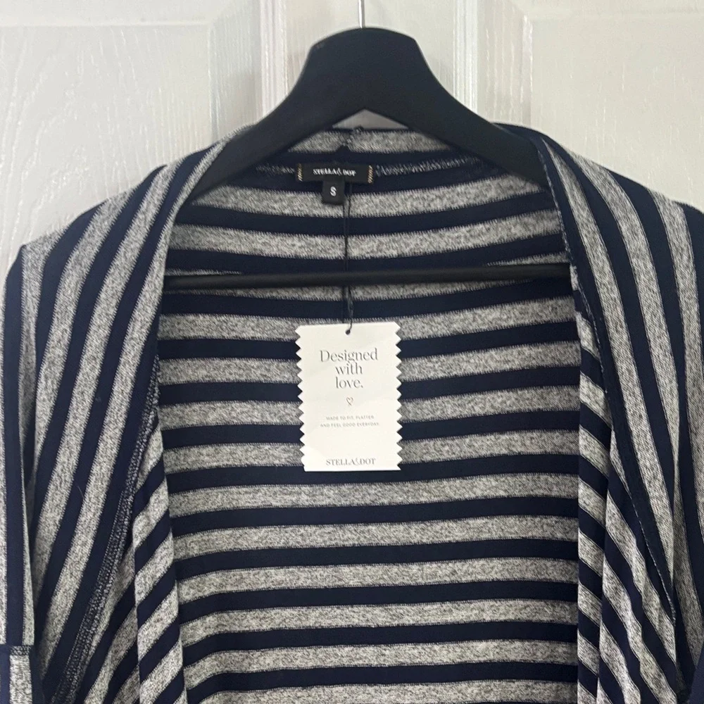 Stella & Dot Black and Gray Striped Cardigan - Picture 2 of 5